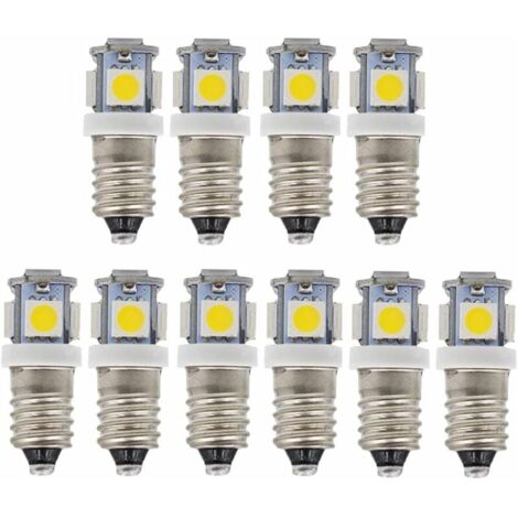 10 Stück E10 LED Flutlichtlampen + 10 Sockel | 4,5V Kaltweiß | Für Taschenlampen & Dekoration