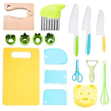 Kit Couteaux De Cuisine Enfant 11 Pièces – Planche, Emporte-Pièces, Sécurisé – Cadeau Éducatif 2-6 Ans