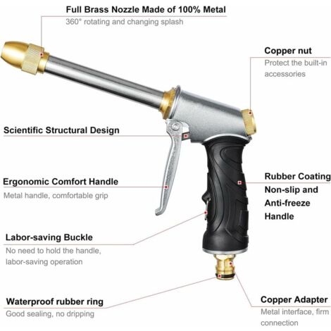 Pistolet d'arrosage Métal à Long Manche, Pistolet d'arrosage de