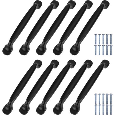 Pack De 10 Tiradores De Mueble Negros Mate, Aluminio, Distancia Entre Orificios 64 Mm, Con Tornillos, Para Cocinas Y Armarios