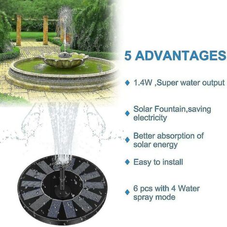 Fuente Solar Para Estanque Horuili - Bomba De Agua 5V 1.5W, 7 Estilos De Chorro, Panel Solar Incluido, Fácil Instalación