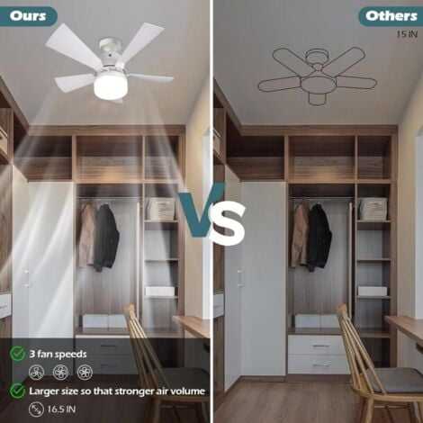 Ventilador de techo silencioso con control remoto, 5 aspas, luz E26, ideal para verano/invierno, dormitorio, comedor, color blanco.