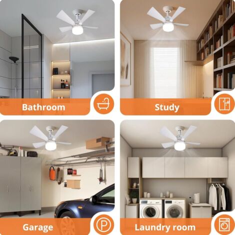 Ventilador de techo silencioso con control remoto, 5 aspas, luz E26, ideal para verano/invierno, dormitorio, comedor, color blanco.