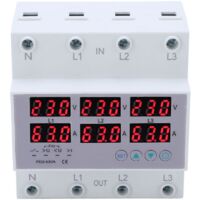 Voltímetro amperímetro trifásico de riel DIN con protección automática contra sobretensión y sobrecorriente, CA 390-500 V, 63 A