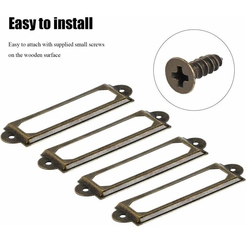 Porta Etichette In Metallo Anticato Bronzo - 50 Pezzi 60x24 Mm | Per Scaffali, Librerie E Ufficio - Foto 8