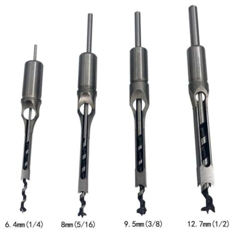 Set 4 Punte Per Fori Quadrati Nel Legno – Punte A Scalpello Per Mortasatrice 6,4/8/9,5/12,7 Mm, Per Falegnameria E Fai Da Te
