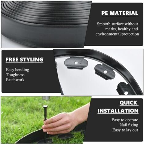 Délimitation Pelouse Sans Creuser Bordure De Jardin Flexible - 10m X 10cm - Avec 30 Piquets D'ancrage - Sans Besoin De Creuser - Noir Bordures Souples Paysagères