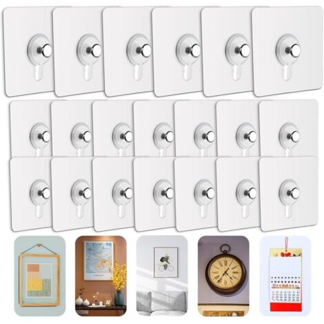 20 Pcs Accroches Tableau Sans Percer. Fixation Cadre Sans Percer Accroche Cadre Sans Percer Adhesif Impermeable Amovible Autocollant Anti Trace Crochet Tableau Adhesif Transparent 91556610