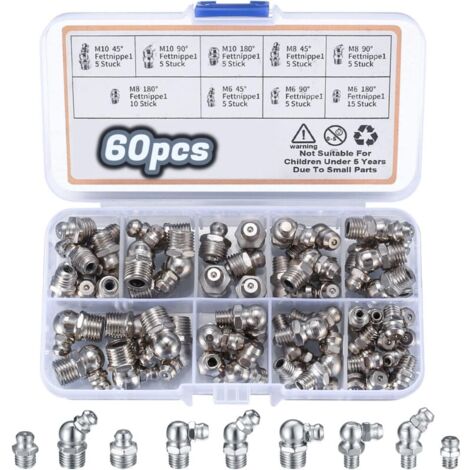 60 Pièces Graisseurs Filetés | Raccords M6 M8 M10 | Droit/45°/90° | Pour Matériel Mécanique