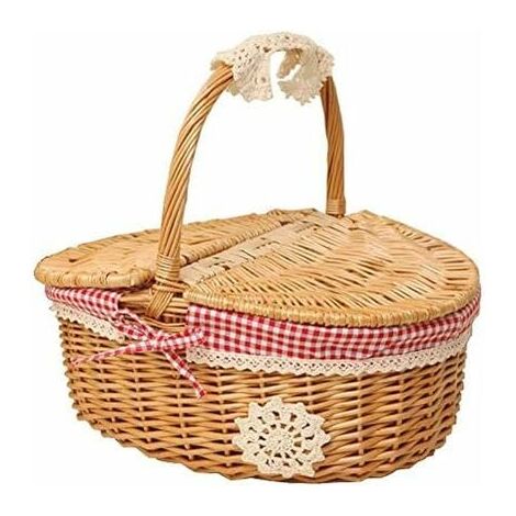 Cestino Da Picnic In Vimini Home Deco Factory - Capacità 12L, Con Stoviglie, Per 4 Persone