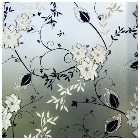 funlife Pellicola per finestra colorata con magnolia blu, statica, decorativa, originale disegno a mano, motivo floreale, per soggiorno, camera da letto, cucina, ufficio, 30 x 300 cm