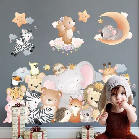 Targa Legno Hey Baby Diametro 36 Cm Per Cameretta: Decorazione Parete Baby Shower Con 3 Adesivi Let's Party