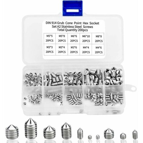 Kit assortimento di viti senza testa esagonali M2.5 M3 M4 M5 M6 M8, viti senza testa esagonali in acciaio inossidabile con attacco esagonale interno
