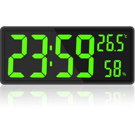 Orologio Digitale A LED Grandi Dimensioni – Bianco/Luce Verde O Nero/Luce Blu, Con Data E Temperatura, 21.5 Cm