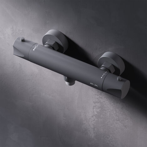 Am.Pm – Mitigeur thermostatique de douche noir – Cartouche à sécurité 38℃ – Finition laiton – Montage mural – Soupapes de retour intégrées (1/5)