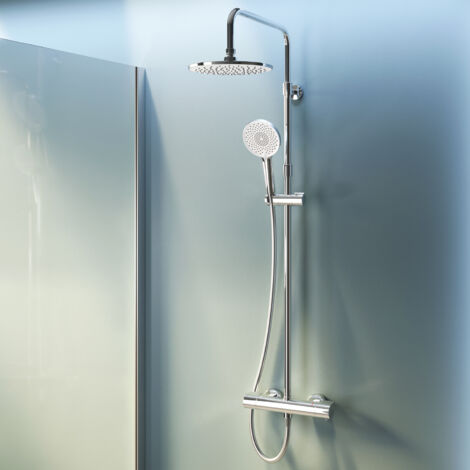 Am.Pm – Colonne de douche thermostatique 38℃ – Mitigeur chrome – Douchette ABS avec 3 jets – Technologie Air in pour jet puissant – Réduction consommation d'eau 30%