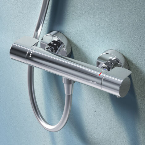 Am.Pm – Mitigeur thermostatique de douche chrome – Laiton massif – Blocage sécurité 38℃ – Installation murale rapide – Pour chauffe-eau instantané