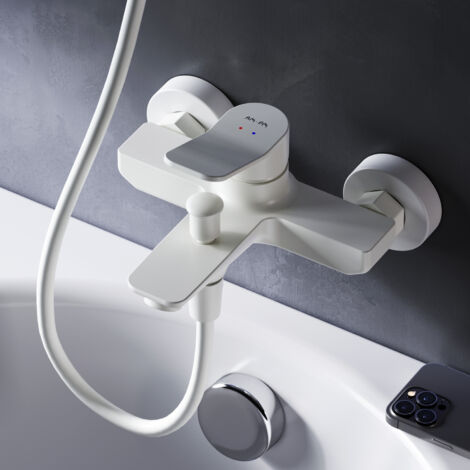 Am.Pm – Mitigeur de baignoire blanc – Robinet mélangeur en laiton – Hauteur bec 16,4 cm – Aérateur Neoperl pour économie d'eau