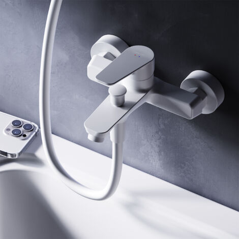 AM.PM Mitigeur Baignoire Blanc Robinet Baignore Main Monté Mur pour Salle de Bains Mélangeur de Baignoire en Laiton