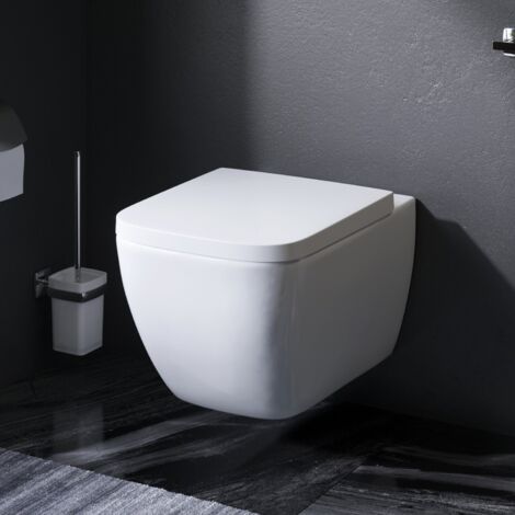 Am.Pm – WC suspendu sans bride en céramique – Toilettes sans rebord pour nettoyage facile – Abattant à fermeture douce – Dimensions 500x360x345mm