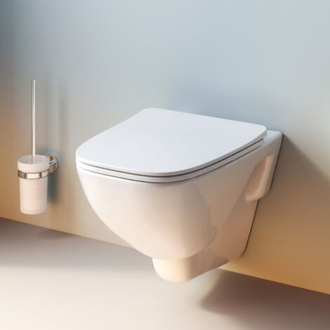 Am.Pm – WC suspendu sans bride en céramique – Technologie FlashClean sans rebord – Siège Soft Close en plastique sanitaire – Nettoyage facile