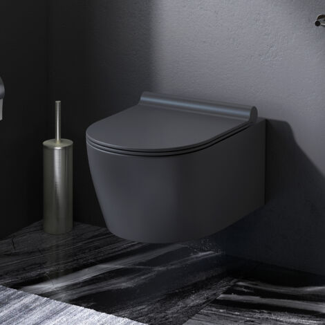 Am.Pm – WC suspendu sans bride noir en céramique – Cuvette sans rebord – Abattant Softclose – Nettoyage facile et hygiénique (1/5)