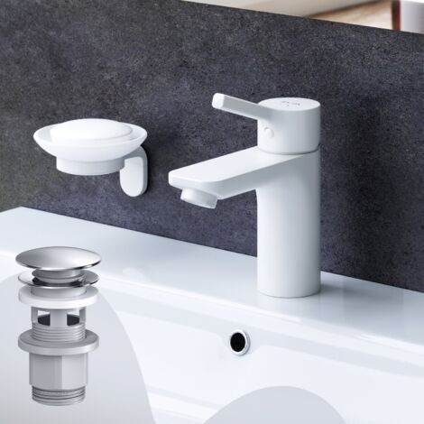AM.PM Mitiguer Lavabo avec bonde clic clac pour lavabo Robinet Salle Bain Blanc Robinet de Lavabo pour Salle de Bain Mélangeur Lavabo en Laiton