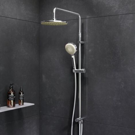 Am.Pm – Colonne de douche sans robinetterie – Finition chrome – Pommeau réglable 200mm – Longueur flexible 400mm – Douchette à main tendance (1/4)