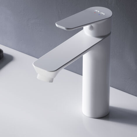 Am.Pm – Mitigeur de lavabo blanc mat – Monocommande avec cartouche céramique 35mm – Raccord flexible G 3/8 – Économie d'eau Neoperl