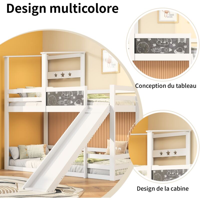 Lit Superposé Enfant Interbeds En Bois – 200x80/120 Cm, 5 Tiroirs, Barrière Sécurité, Charge 100kg, Escalier Inclus - 3