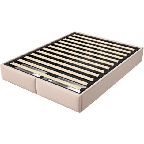 Lit coffre double 140x200 cm, sans tête de lit, avec rangement hydraulique et 2 tiroirs, linge, lit plateforme capitonné, adapté aux adultes et adolescents - Beige
