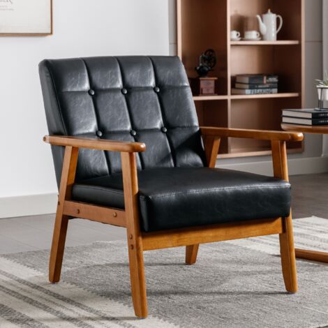 Fauteuil De Salon En Similicuir Capitonné - Pieds En Bois Massif Brun - Dimensions 73x72x83 Cm