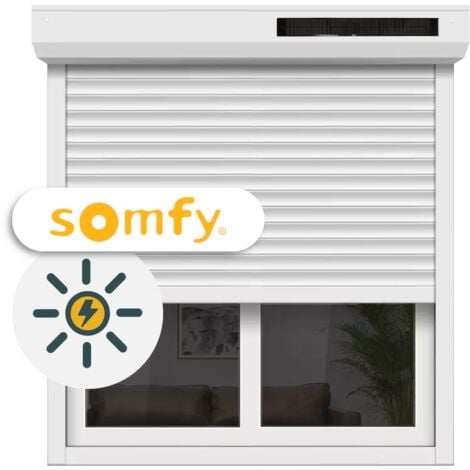 Volet Roulant Solaire Motorisé Somfy Aluminium H135xL120 Blanc 9016