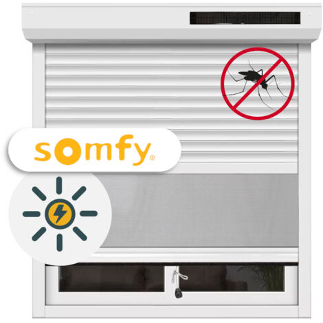 Volet Roulant Moustiquaire Intégrée Solaire alu motorisé Somfy H130xL120 Blanc 9016