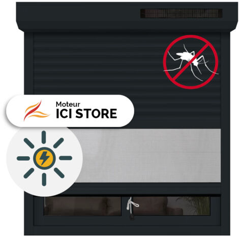 Volet Roulant Solaire Moustiquaire Intégrée alu motorisé H120xL120 Anthracite 7016