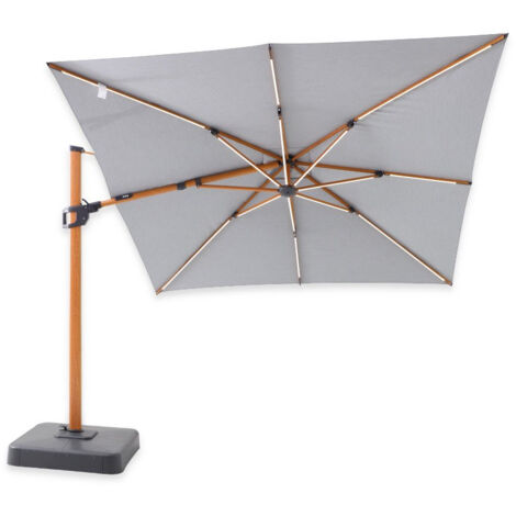 Parasol Déporté Carré Marbella à LED 3 x 3 m toile acrylique Sunbrella Gris Lead Chiné