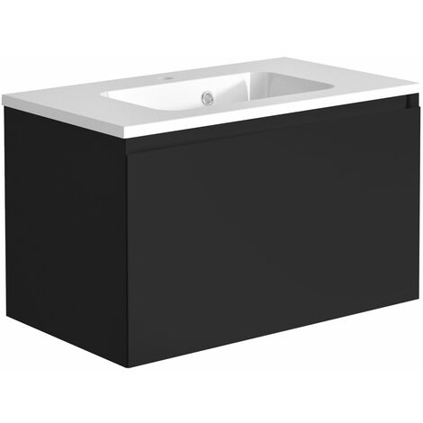 Meuble de salle de bain NORDIK noir ultra mat 80 cm + plan vasque STYLE - Noir