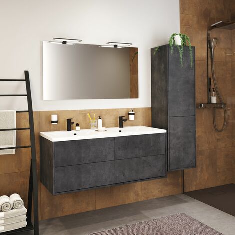 CALICOSY - Meuble de rangement salle de bain avec panier à linge intégré -  H175 cm