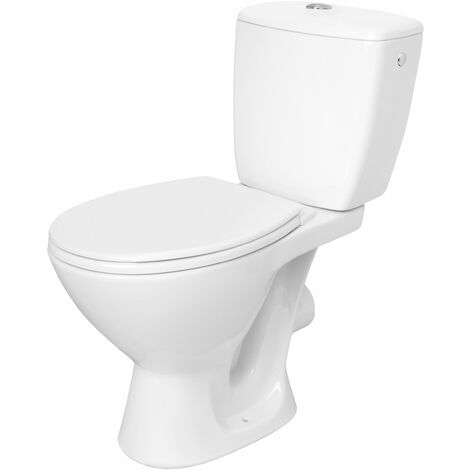 Cuvette WC rétro avec abattant blanc, réservoir haut et chasse d'eau –  Chromé – Hauteur confortable – Richmond