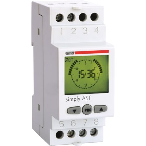 Interrupteur crépusculaire astronomique VE707600 – 2 modules DIN – Alimentation 230V AC – Programmation 30 minutes – Écran LCD rétro-éclairé – Vemer