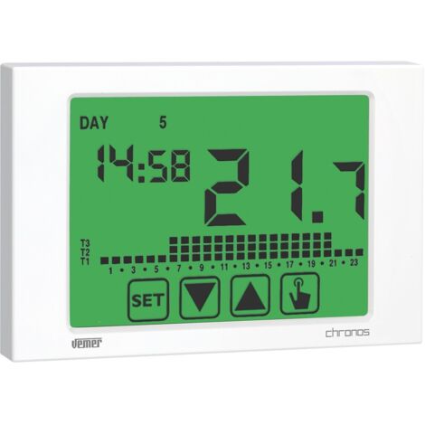 Thermostat Programmable Hebdomadaire Vemer Mithos VE328100, Sur Piles, Montage Mural