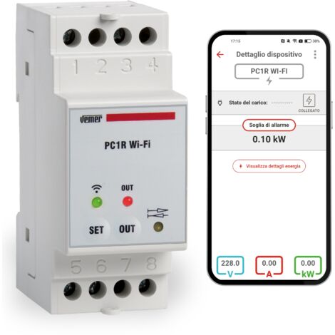 Contrôleur de Gestion de Charges Wi-Fi avec Application Anti-Blackout 1 Charge Installation sur Rail DIN Vemer VE799700
