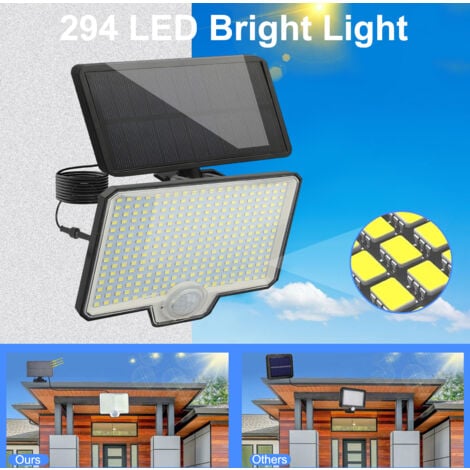 TOPIKY Lampes Solaires Exterieures Jardin 294 Led avec Détecteur De Mouvement, Lampe Solaire Exterieur Avec Batterie Étanche Ip65 De 1800 Mah, Quatre Modes D'Éclairage, Spot Solaire Exterieur
