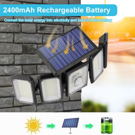TOPIKY Lot de 2 lampes solaires d'extérieur à détecteur de mouvement 300LED, éclairage grand angle, étanchéité IP65, lampes solaires de sécurité, pour porche, cour, patio, jardin, allée, garage