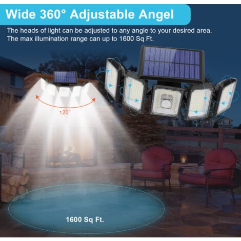 TOPIKY Lot de 2 lampes solaires d'extérieur à détecteur de mouvement 300LED, éclairage grand angle, étanchéité IP65, lampes solaires de sécurité, pour porche, cour, patio, jardin, allée, garage