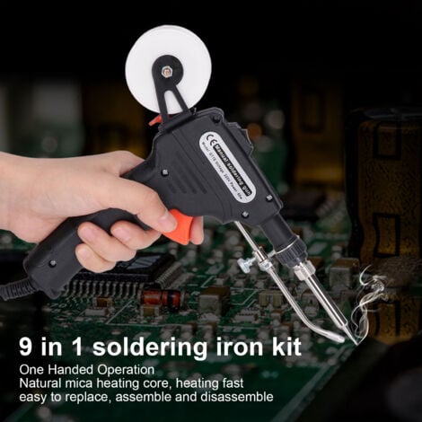 TONYSA Pistolet à souder 60 W, kit de fer à souder automatique, outil d'alimentation de soudure automatique 9 en 1 avec pompe à dessouder, fil d'étain