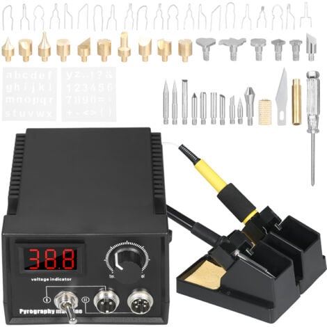 TONYSA Kit pyrogravure pour bois professionnel 60 W Kit de pyrogravure numérique réglable avec embouts pour pyrogravure 20 pièces Brûleur à bois , 26 pièces fer à souder Astuce , pour débutants et adu