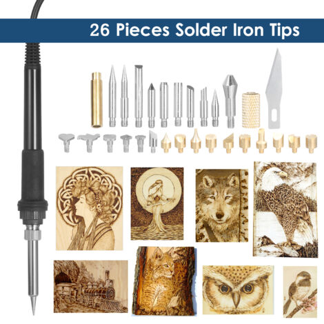 TONYSA Kit pyrogravure pour bois professionnel 60 W Kit de pyrogravure numérique réglable avec embouts pour pyrogravure 20 pièces Brûleur à bois , 26 pièces fer à souder Astuce , pour débutants et adu