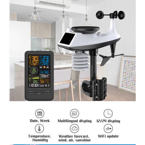 Station Météo Professionnelle Sainlogic WiFi - Capteur Extérieur, Pluviomètre, Anémomètre - Ecran Couleur + Appli