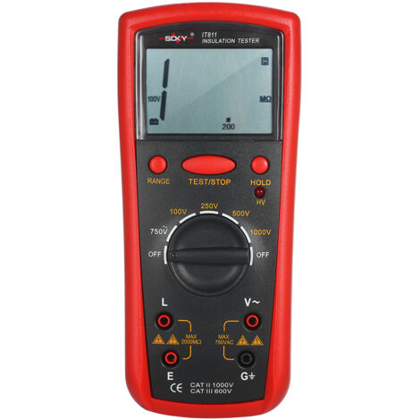 Tonysa – Mégohmmètre numérique LCD 1000V – Plage de mesure 0,1 MΩ à 2000 MΩ – CAT-II 1000V – Testeur d'isolation pour équipements électriques